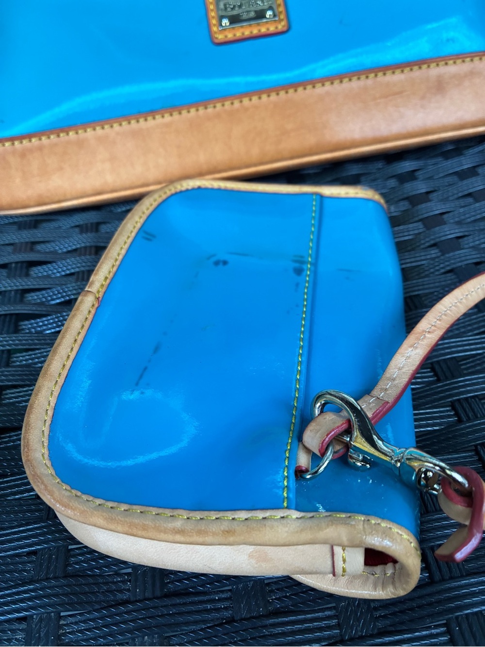 Dooney & Bourke Turquoise Patent Leather Tote with Matching Wristlet - Picture 15 of 16